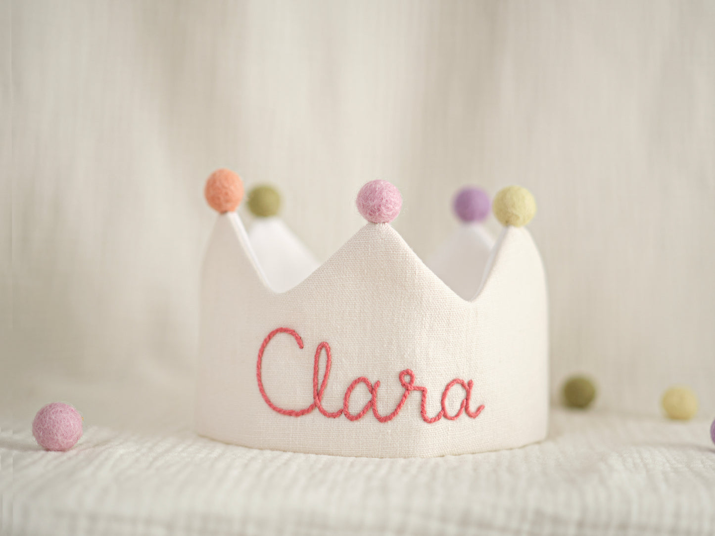Personalized Hand Embroidered Linen Crown | Unique Gift and Keepsake for a Kid's Birthday