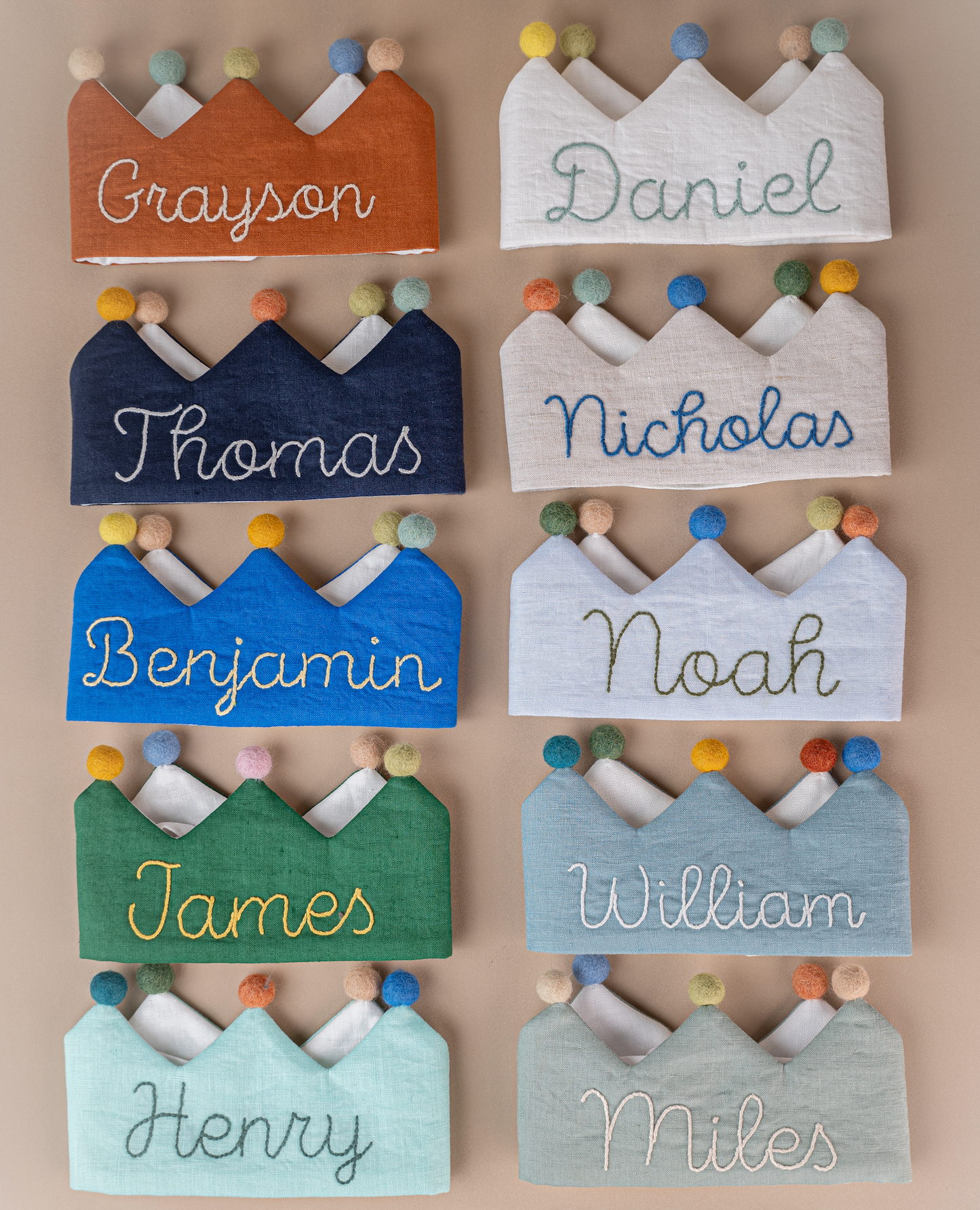 Personalized Hand Embroidered Linen Crown | Unique Gift and Keepsake for a Kid's Birthday