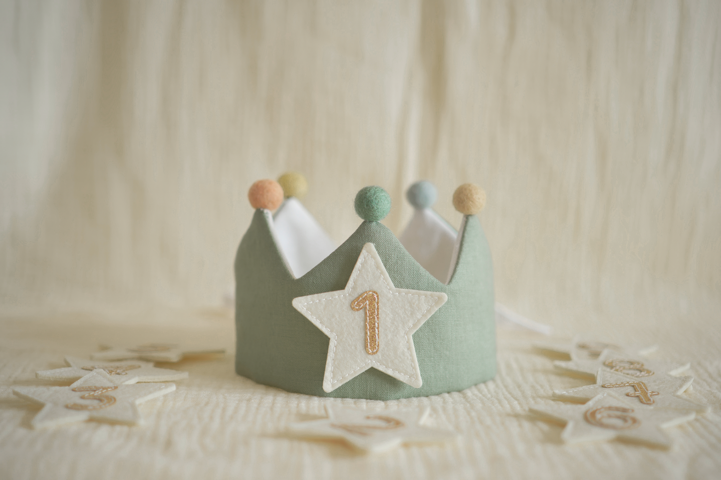 Customized Number and Star Linen Crown | Unique Gift and Keepsake for a Kid's Birthday