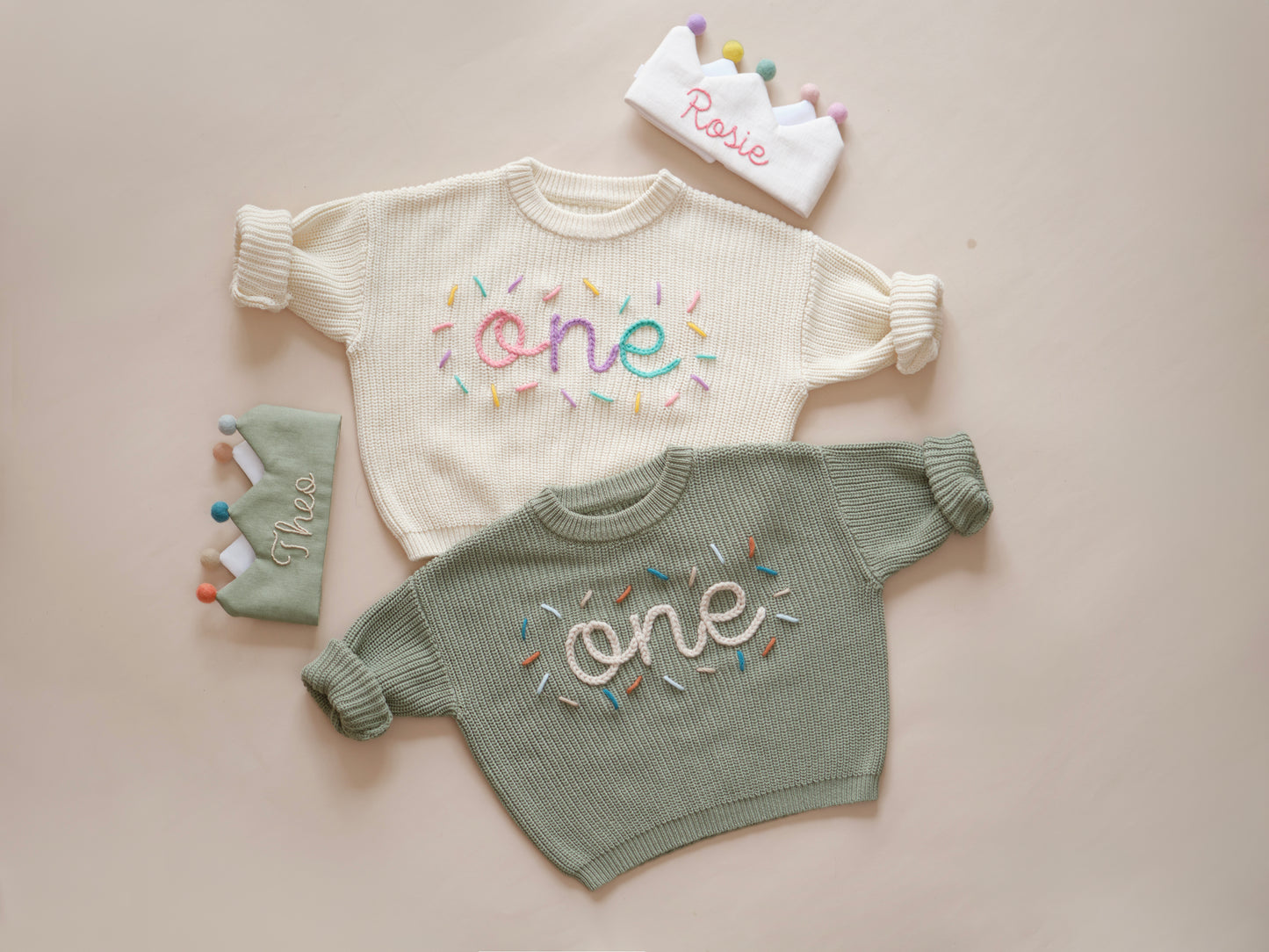 Hand Embroidered 1st Birthday One & Sprinkle Sweater | Boy and Girl Outfit | Unique Custom Gift