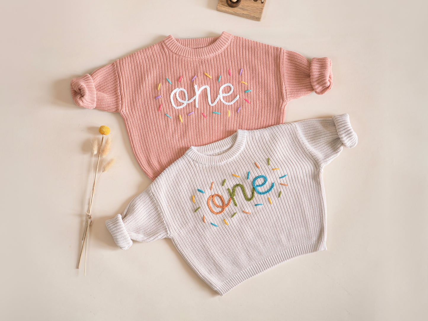 Hand Embroidered 1st Birthday One & Sprinkle Sweater | Boy and Girl Outfit | Unique Custom Gift
