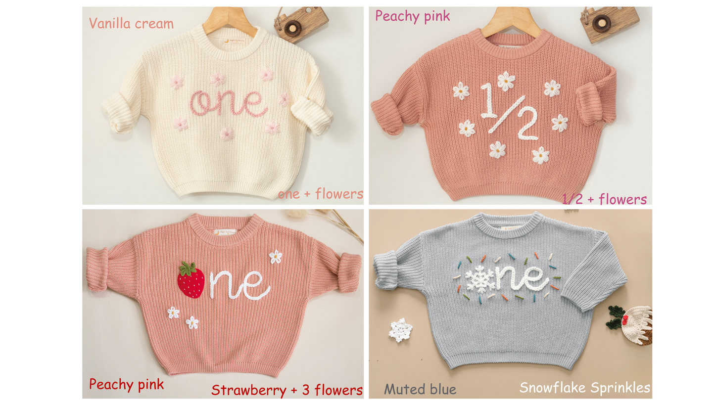 Hand Embroidered 1st Birthday One & Sprinkle Sweater | Boy and Girl Outfit | Unique Custom Gift