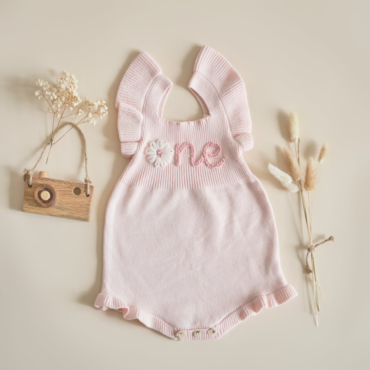 Personalized Hand Embroidered Baby Girl Ruffle Dress | Custom 1st Birthday Romper