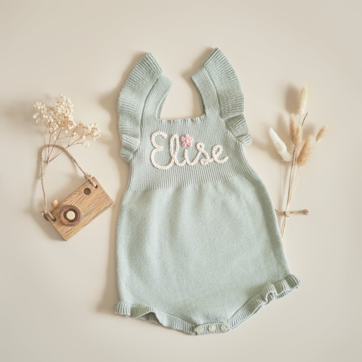 Personalized Hand Embroidered Baby Girl Ruffle Dress | Custom 1st Birthday Romper