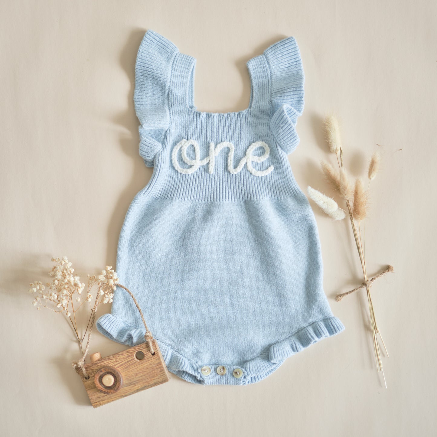 Personalized Hand Embroidered Baby Girl Ruffle Dress | Custom 1st Birthday Romper