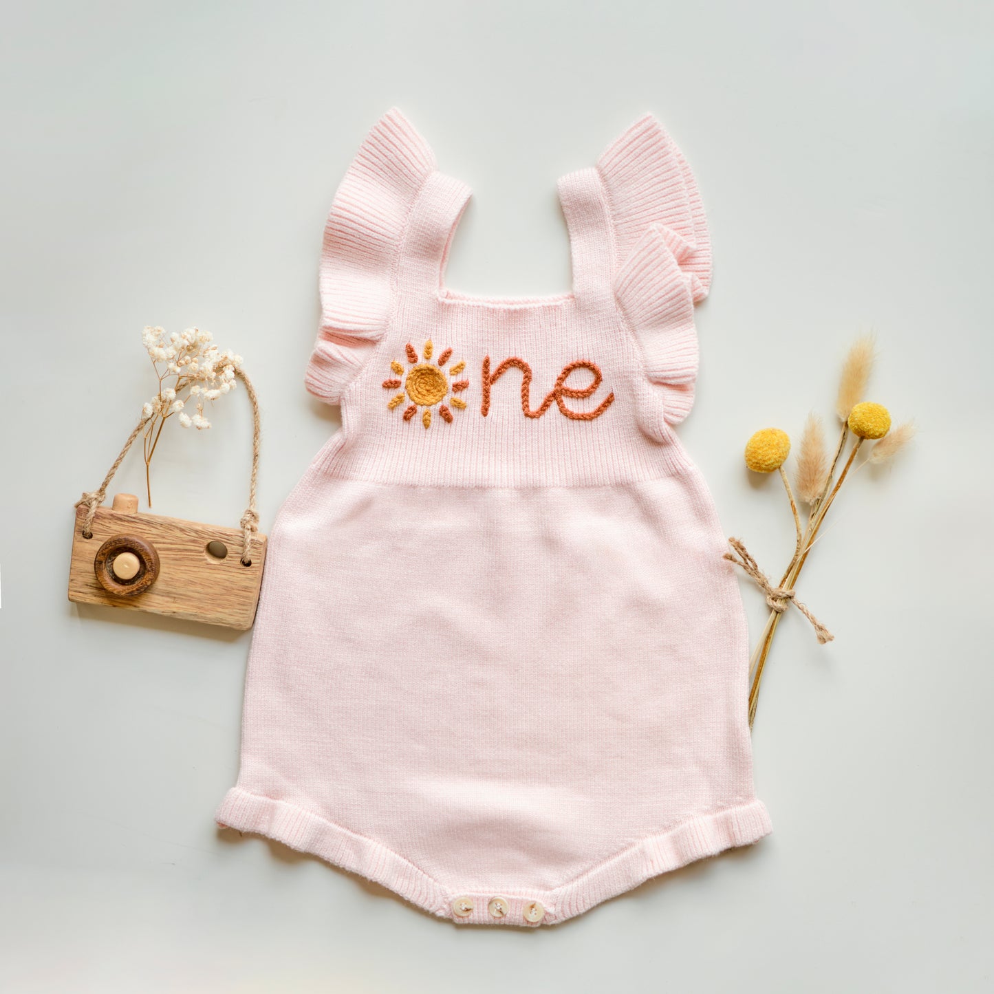 Personalized Hand Embroidered Baby Girl Ruffle Dress | Custom 1st Birthday Romper