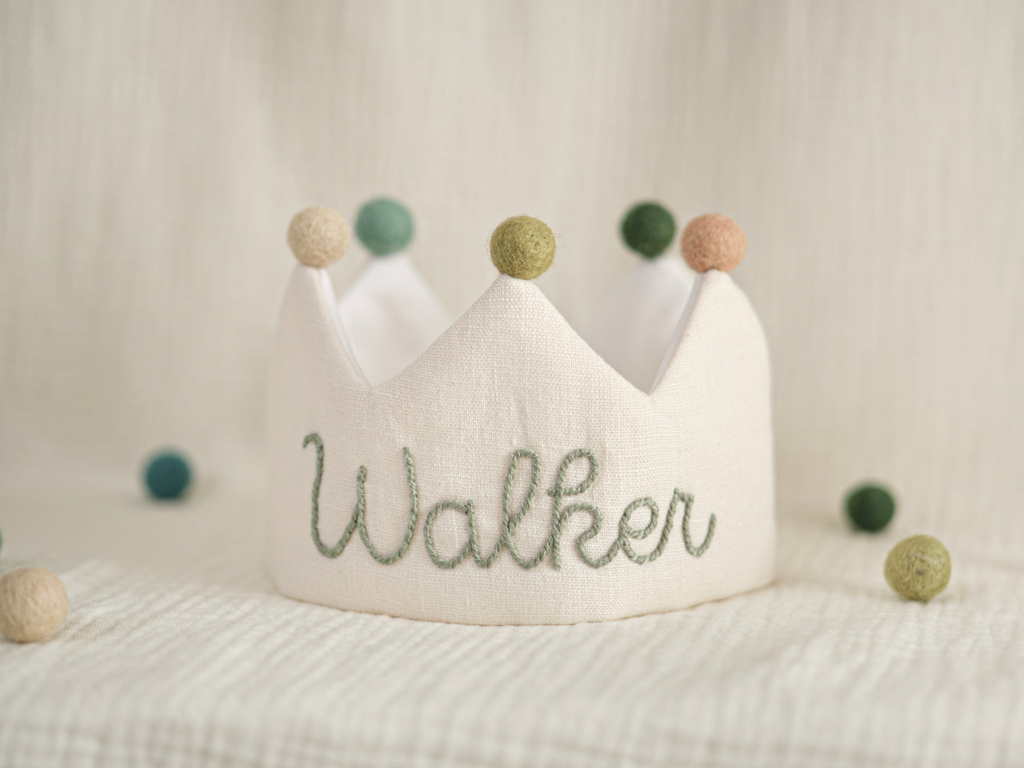 Birthday Personalized Hand-Embroidered Linen Crown Walker