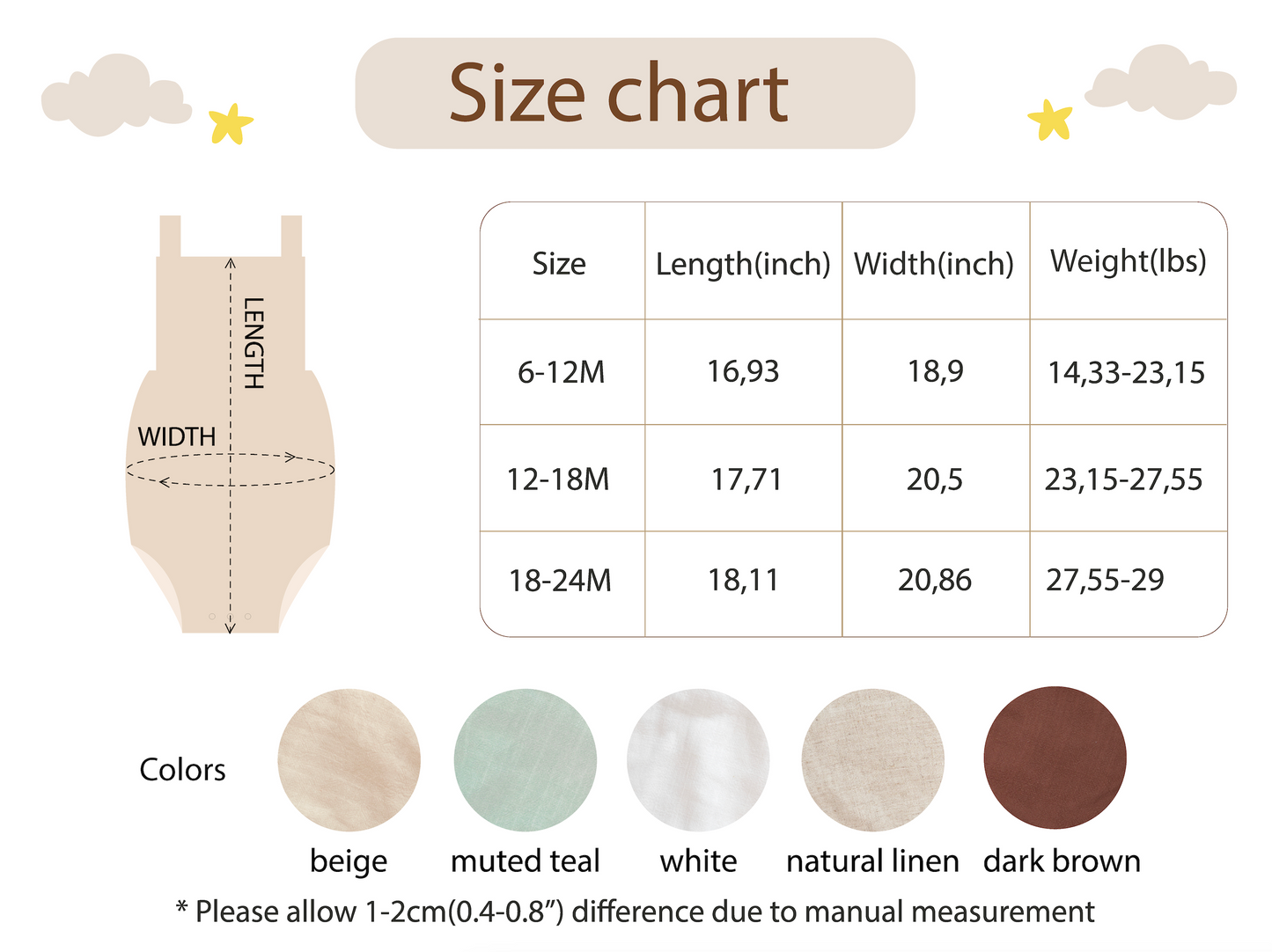 Custom Hand Embroidered Boy Romper Size Chart