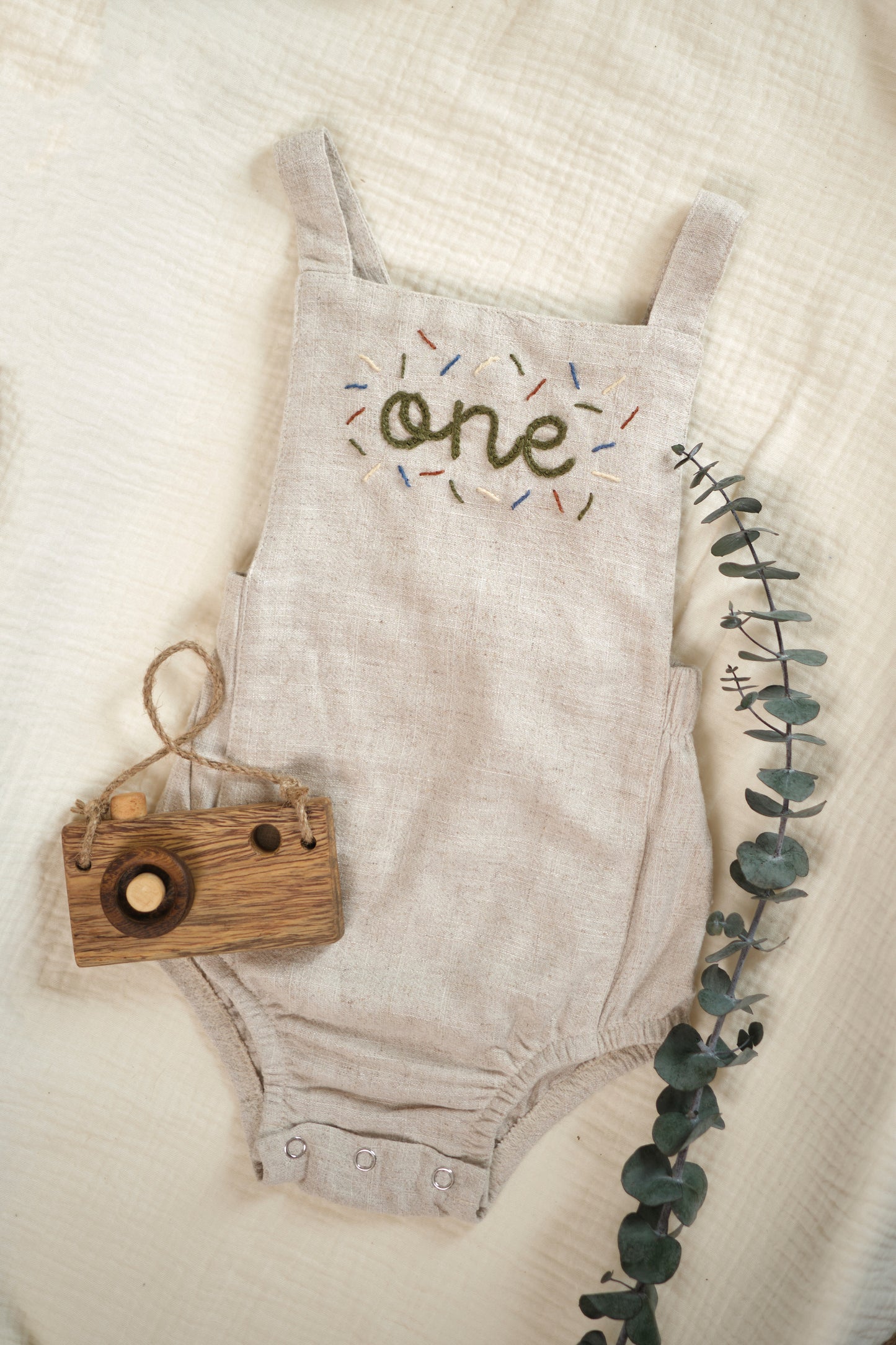 "One" Hand Embroidered Boy Romper