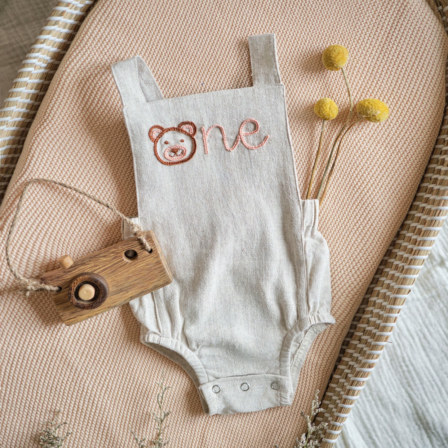 "One" Hand Embroidered Boy Romper samples 2