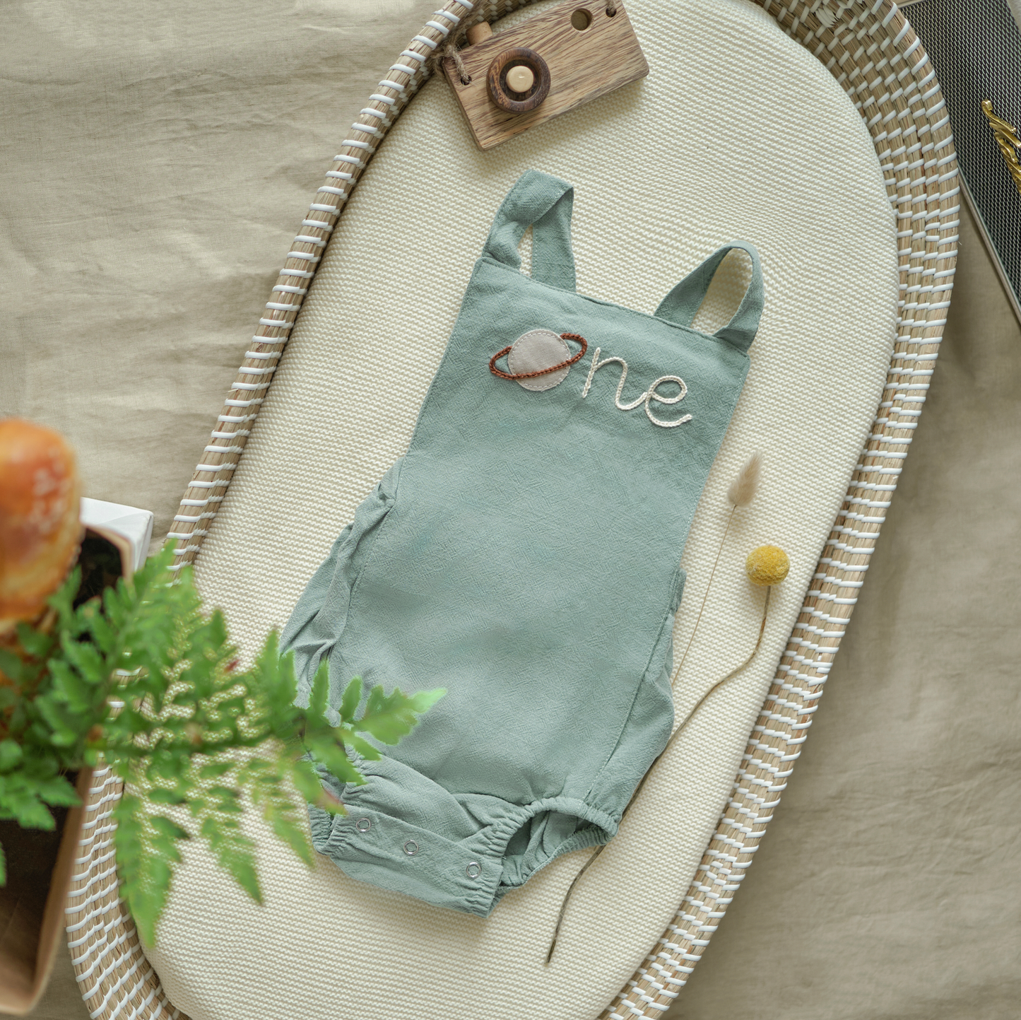 "One" Hand Embroidered Boy Romper samples 3