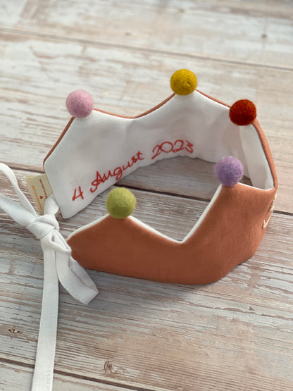 Personalized Hand Embroidered Linen Crown | Unique Gift and Keepsake for a Kid's Birthday