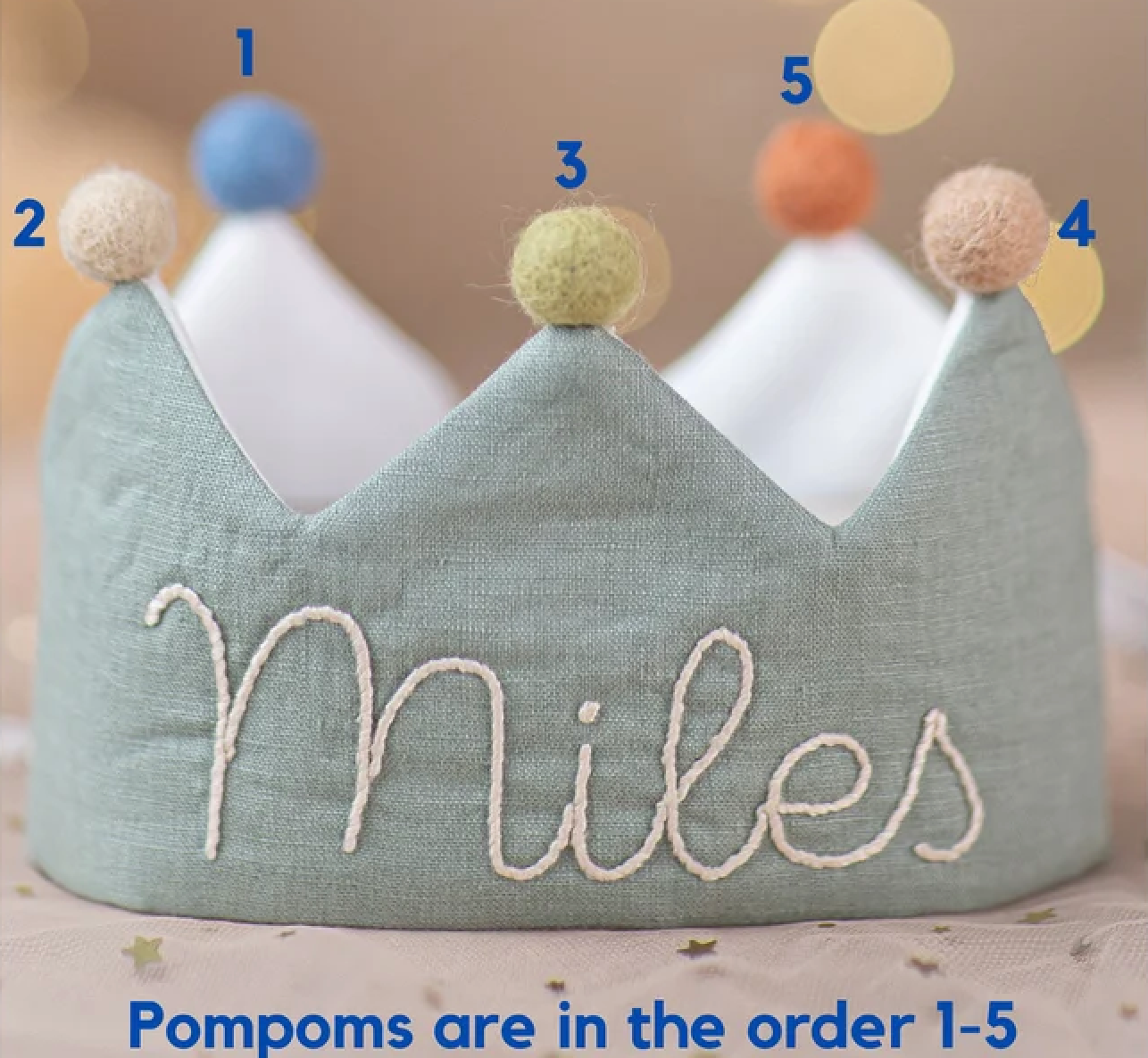 Personalized Hand Embroidered Linen Crown | Unique Gift and Keepsake for a Kid's Birthday
