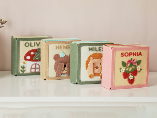 Handmade felt quiet book, Customized soft Montessori-inspired book, First birthday present - WILD LION