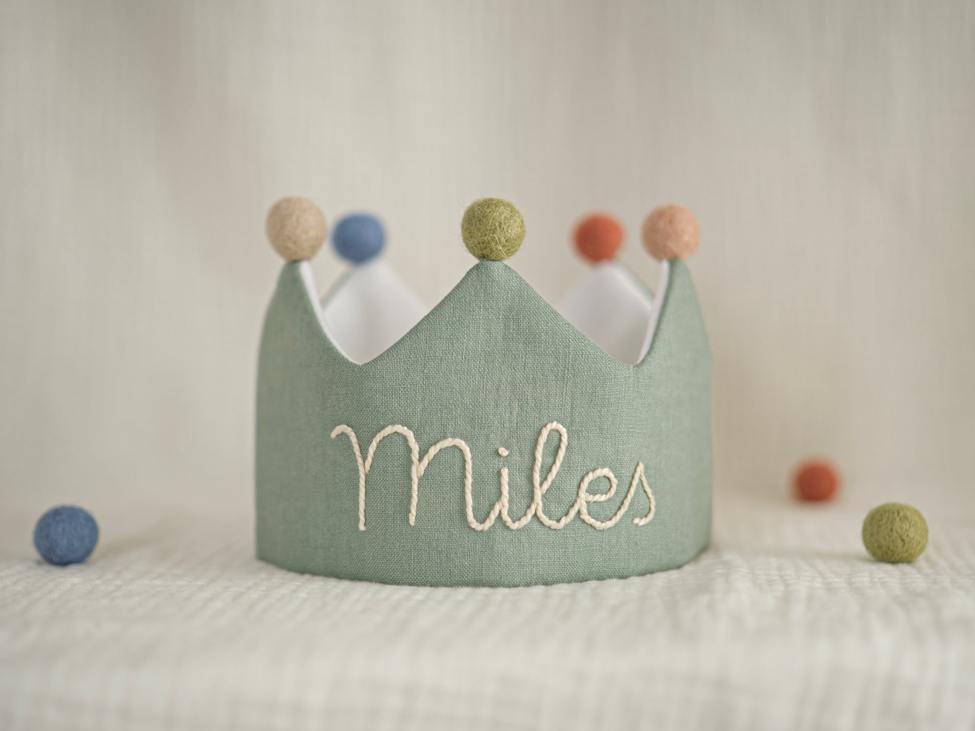 Birthday Personalized Hand Embroidered Linen Crown