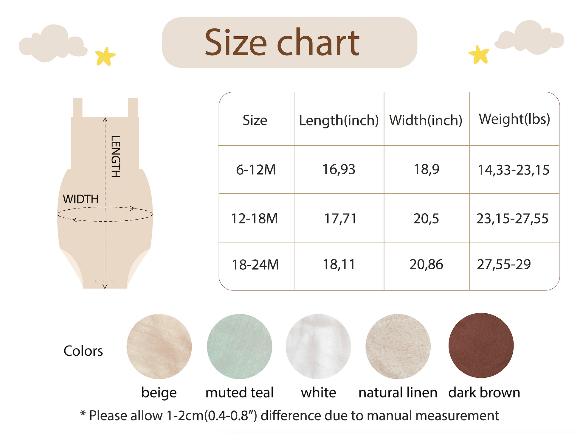 Custom Hand Embroidered Boy Romper Size Chart