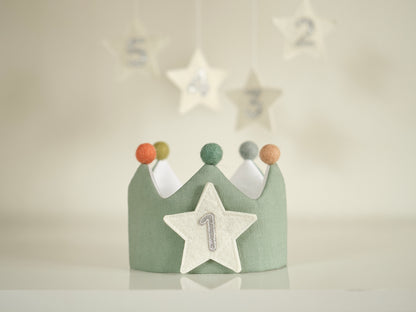 Number and Star Custom Linen Crown for Kids & Children's Birthday