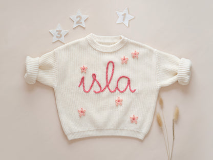 Hand Embroidered Personalized Birthday Sweater-Boy and Girl Custom Outfit Samples 2