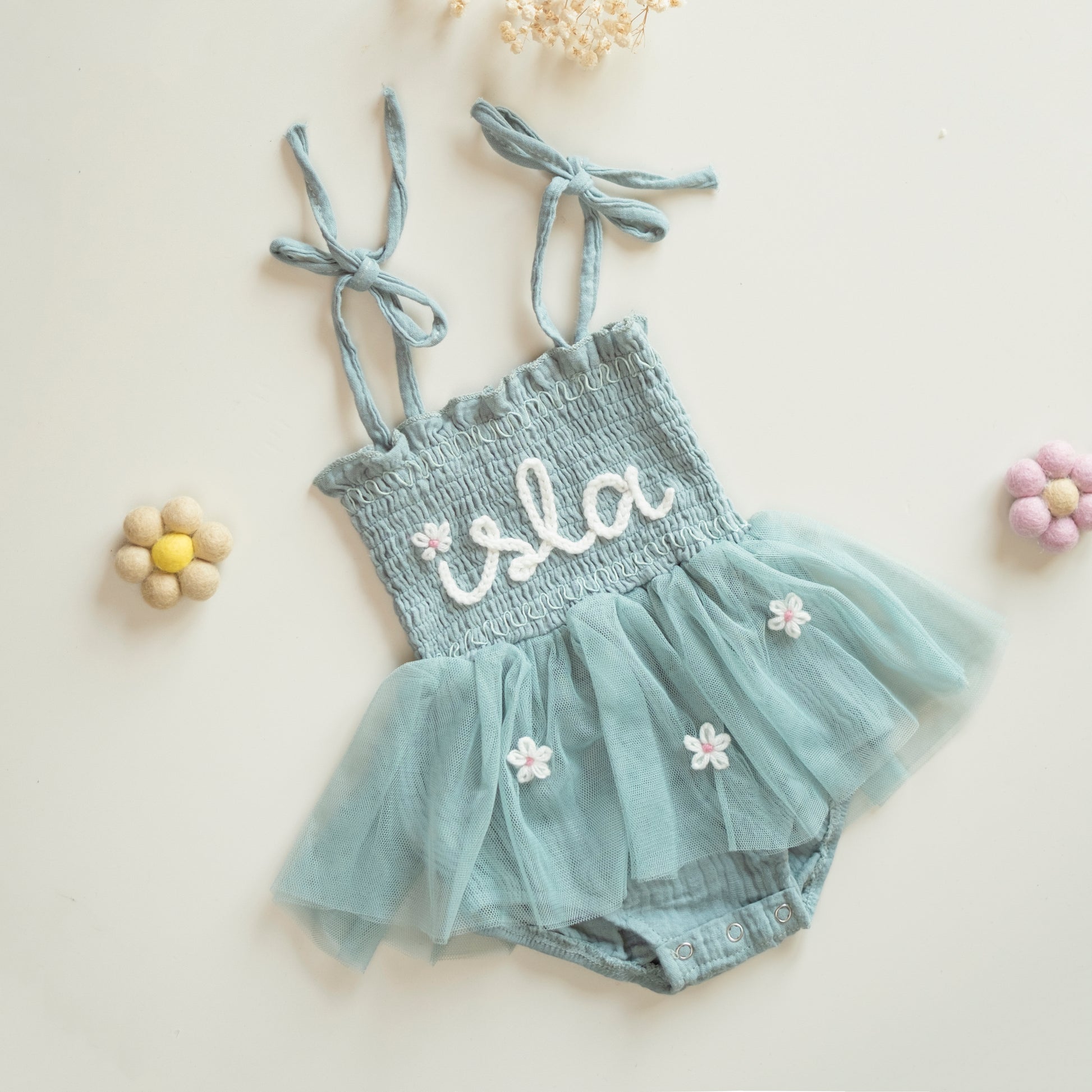 Personalized Hand Embroidered Girl Dress | Custom 1st Birthday Romper Connie Corners Personalized Hand Embroidered Girl Dress | Custom 1st Birthday Romper Connie Corners