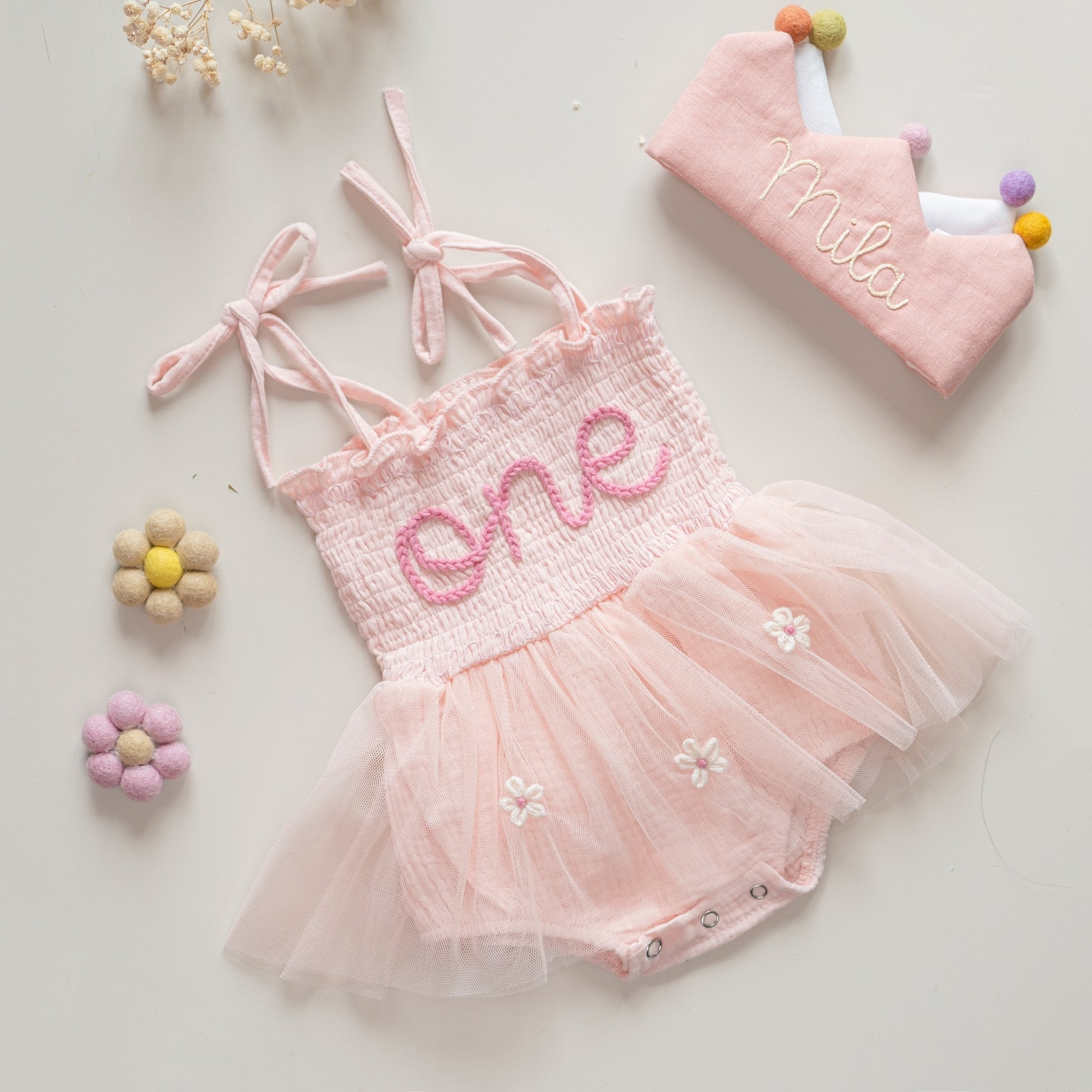 Personalized Hand Embroidered Girl Dress | Custom 1st Birthday Romper Personalized Hand Embroidered Girl Dress | Custom 1st Birthday Romper
