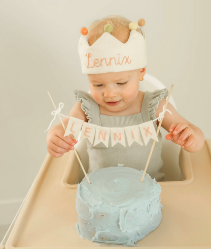 Handmade Camping Theme Cake Topper - "ONE" First Birthday Banner With Straws, Cake Smash Decor