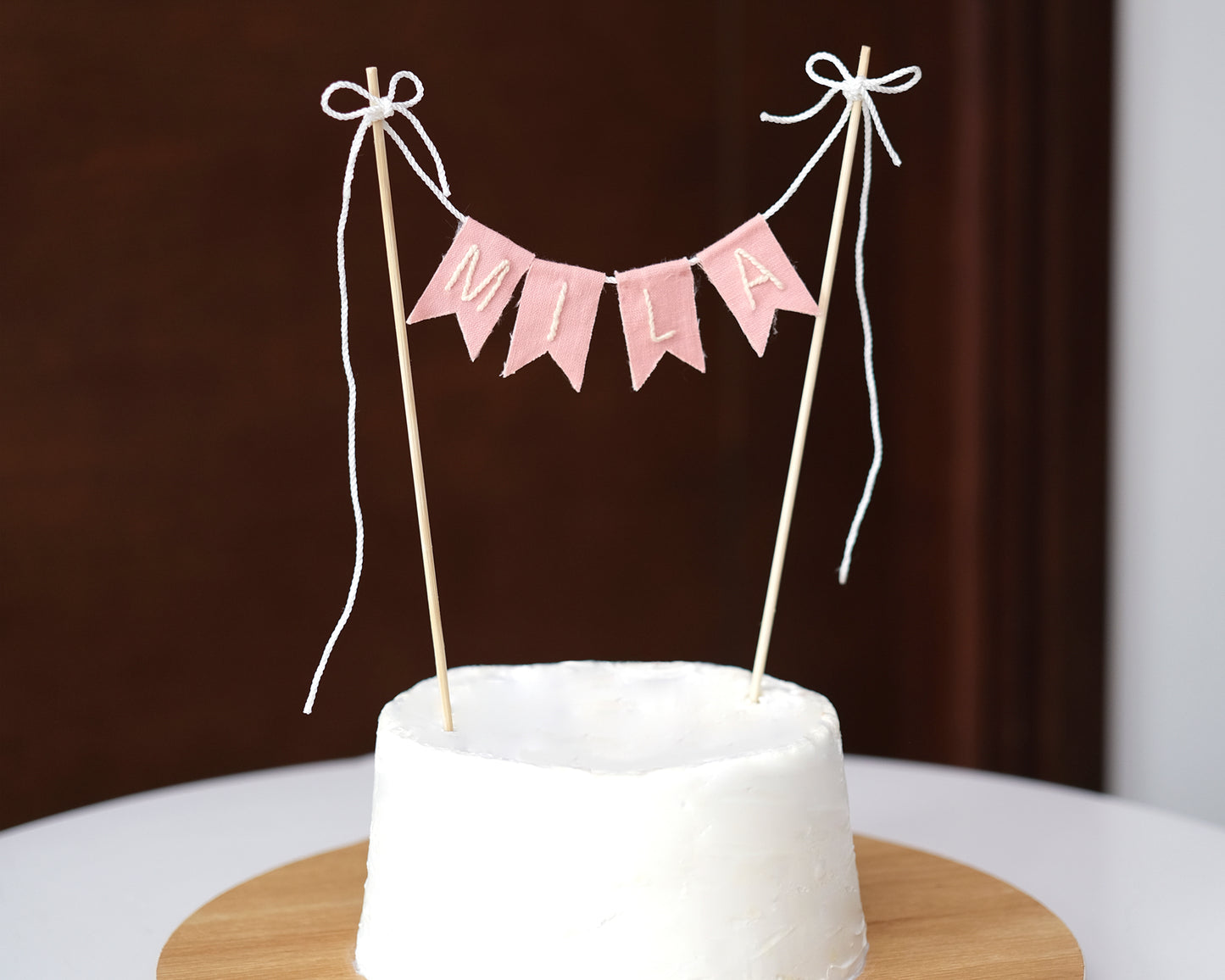 Handmade Birthday Name Linen Flag Pennant Cake Topper